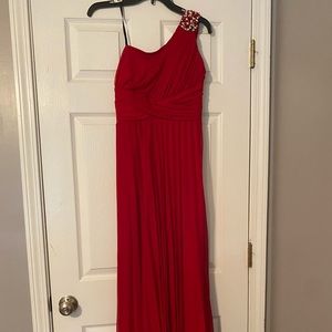 One Shoulder Red Maxi Formal Dress Size 11